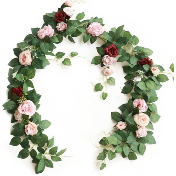 Other - 5.8 Feet Pink Blush Burgundy Dusty Rose Flower Garland Ivy Greenery Wedding